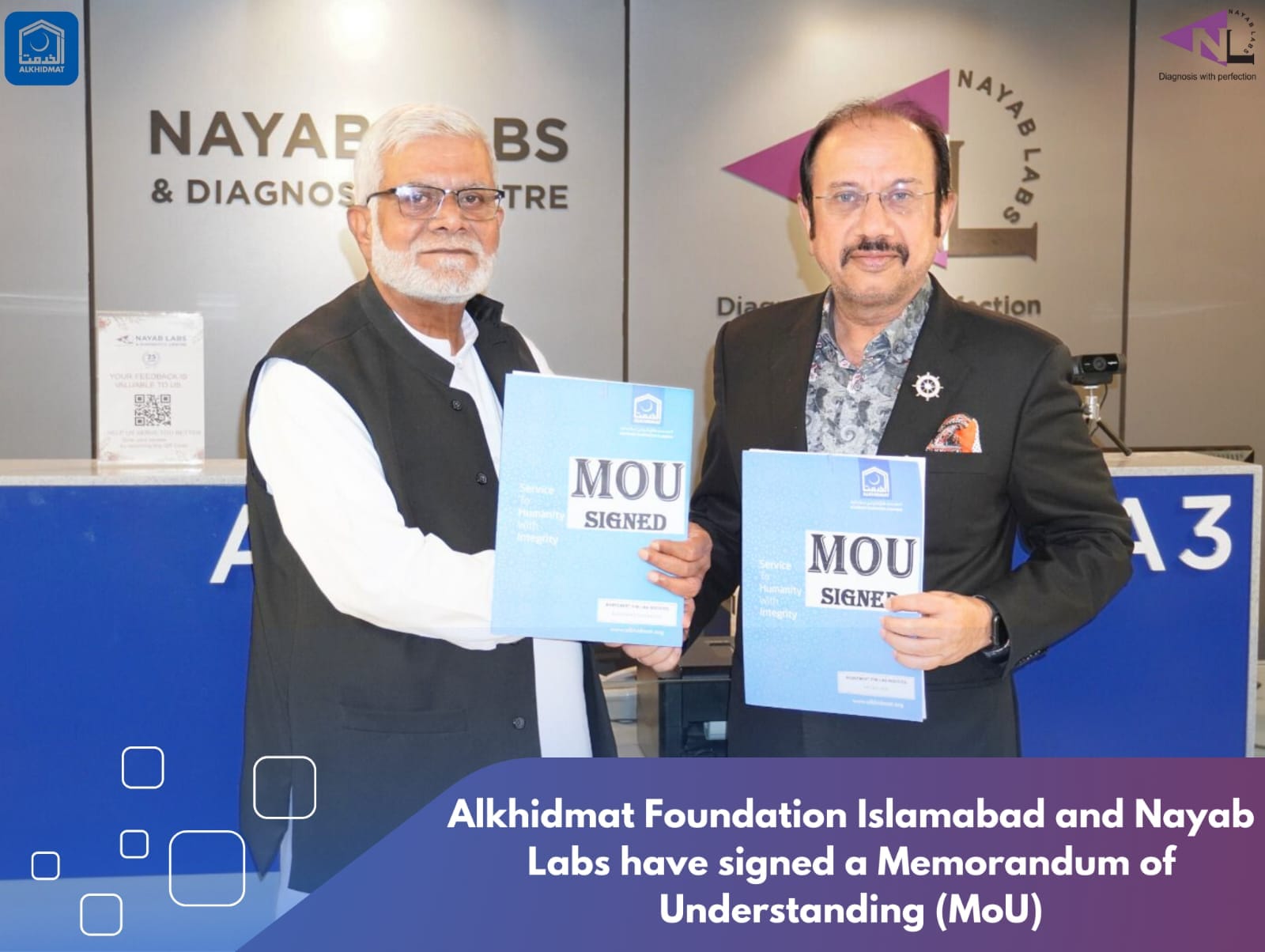 Alkhidmat Foundation Islamabad and Nayab Labs & Diagnostic Islamabad signed a Memorandum of Understanding (MOU